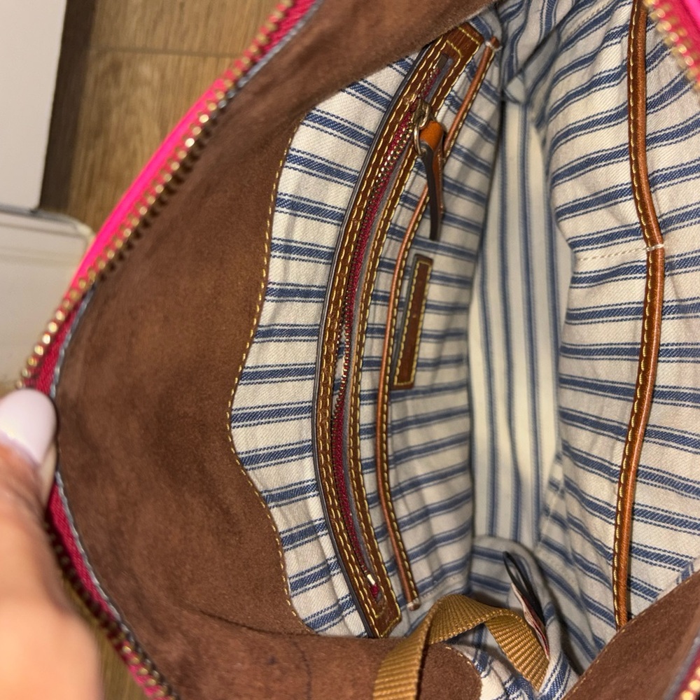 Dooney & Bourke Women’s Pink Shoulder Tote Bag with Brown Leather Trim - Picture 10 of 12